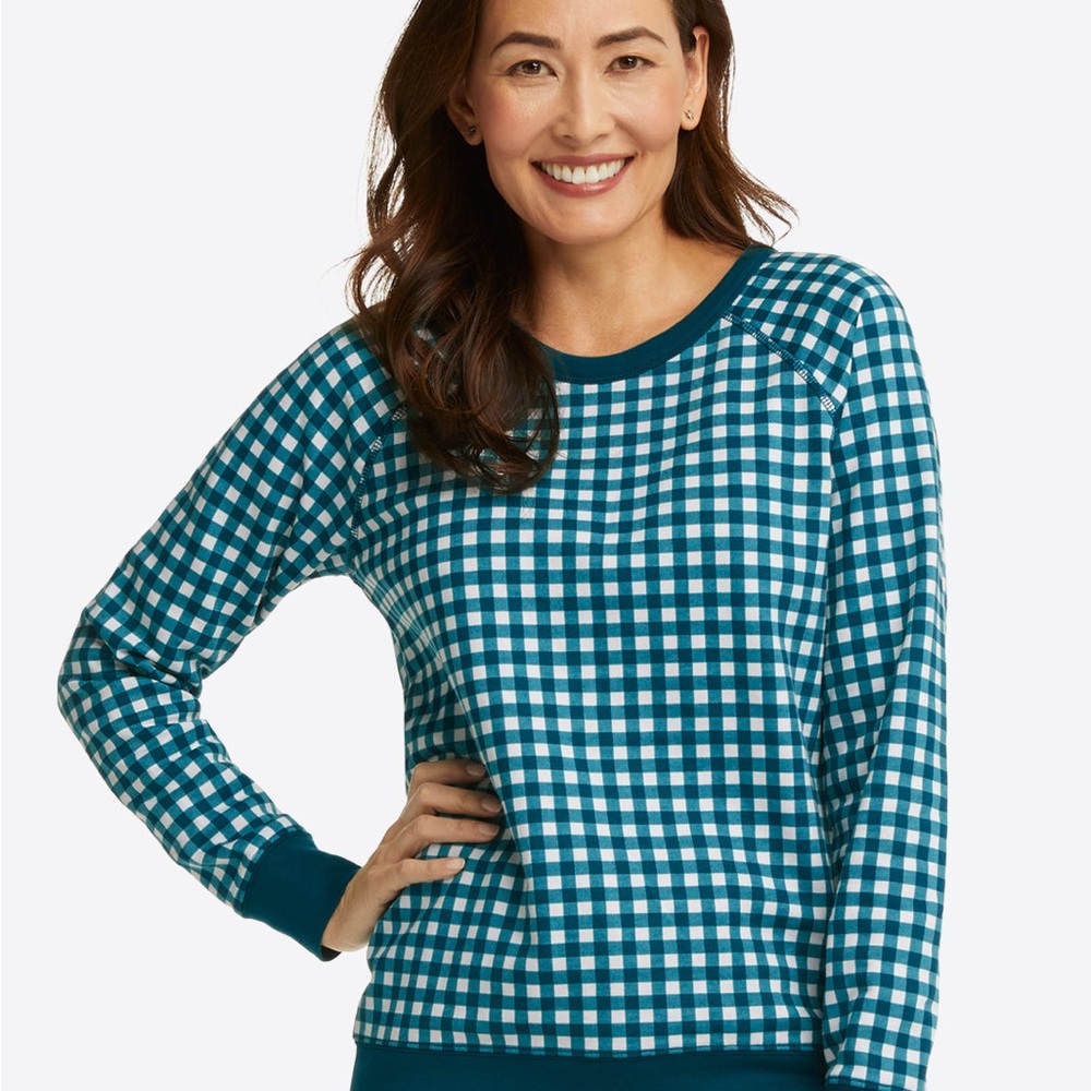 Draper James Natalie‎ Gingham Sweatshirt Women's XS Green White Classic Cotton